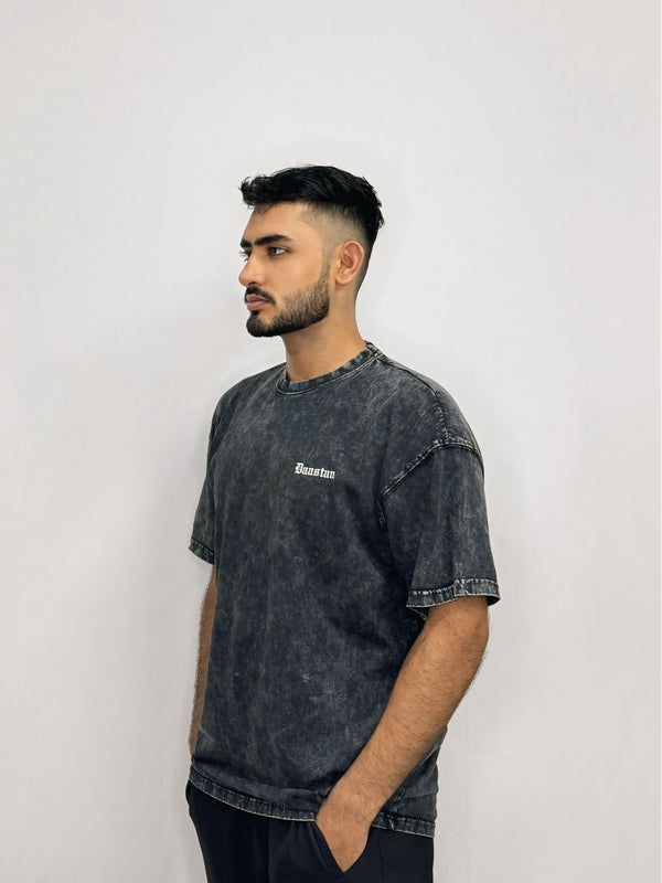 Black Acid Wash - DAASTAN Oversized Drop Shoulder T-Shirt