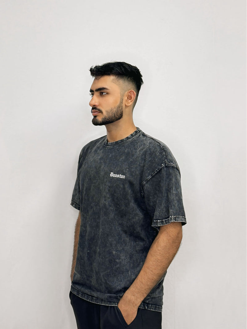 Black Acid Wash - DAASTAN Oversized Drop Shoulder T-Shirt